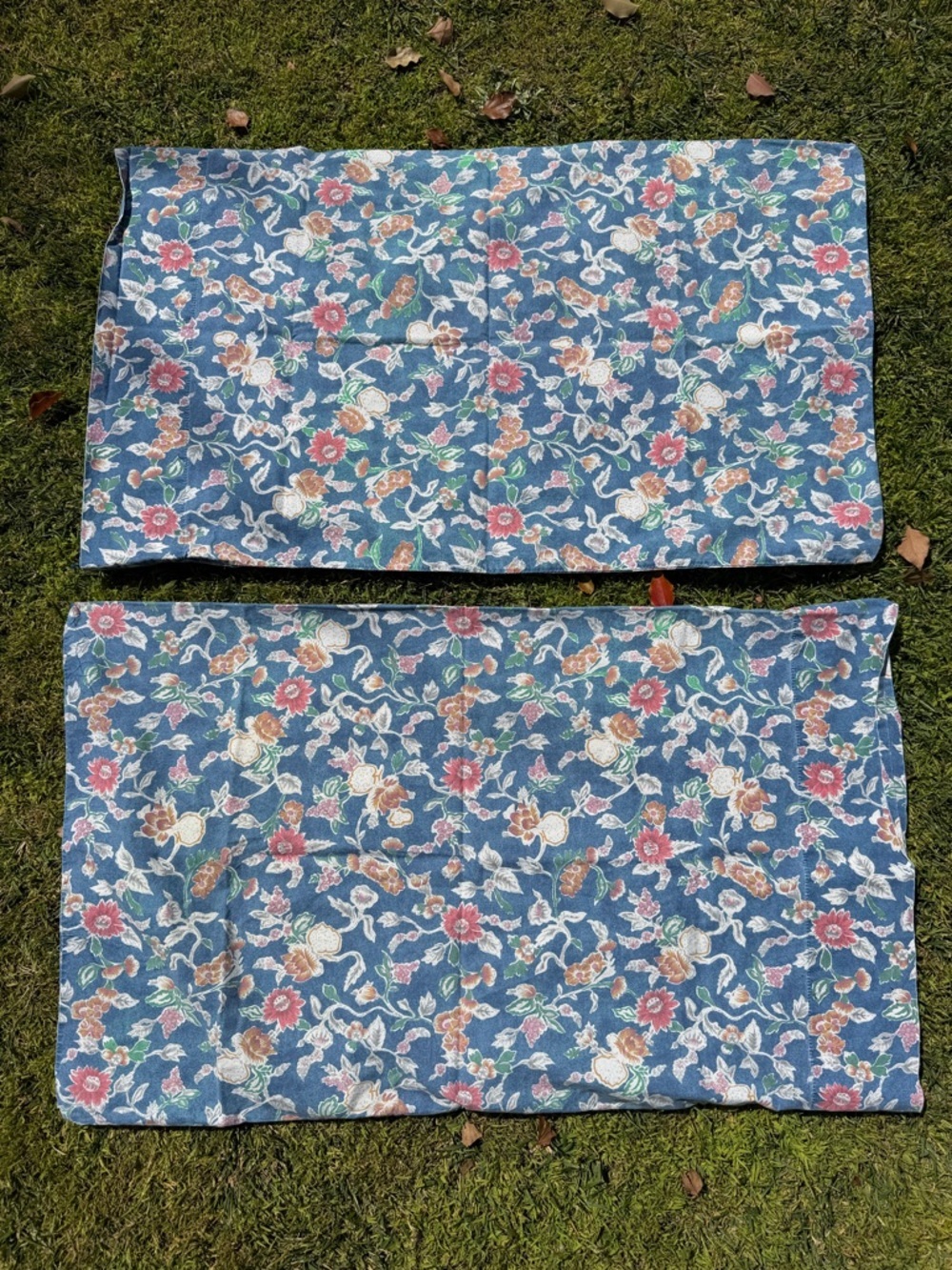 VTG Ralph Lauren Jardin Blue Standard Pillowcase Set Blue Floral Fruit 80s FLAWS